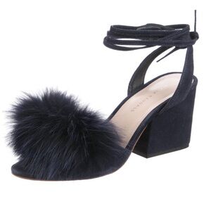 LOEFFLER RANDALL Navy Suede and Fur Block Heel Size 7.5